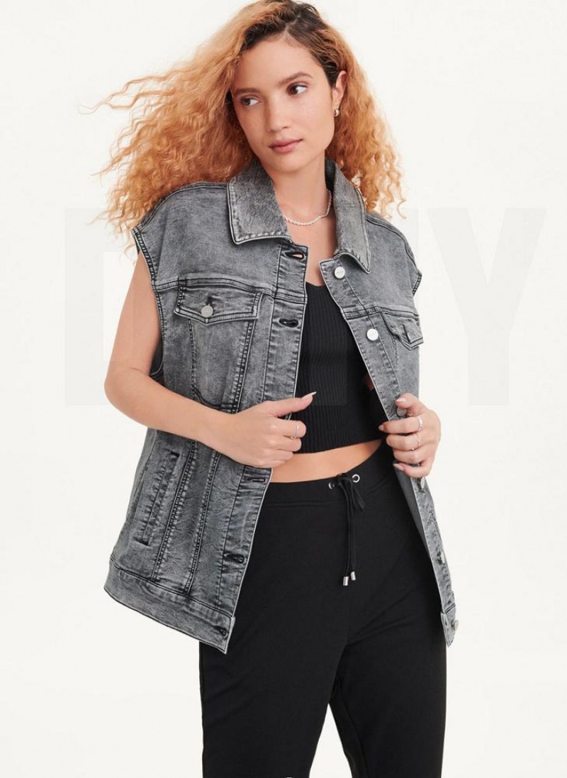 Black Women\'s DKNY Oversized Denim Vest Jackets | Australia-D0714