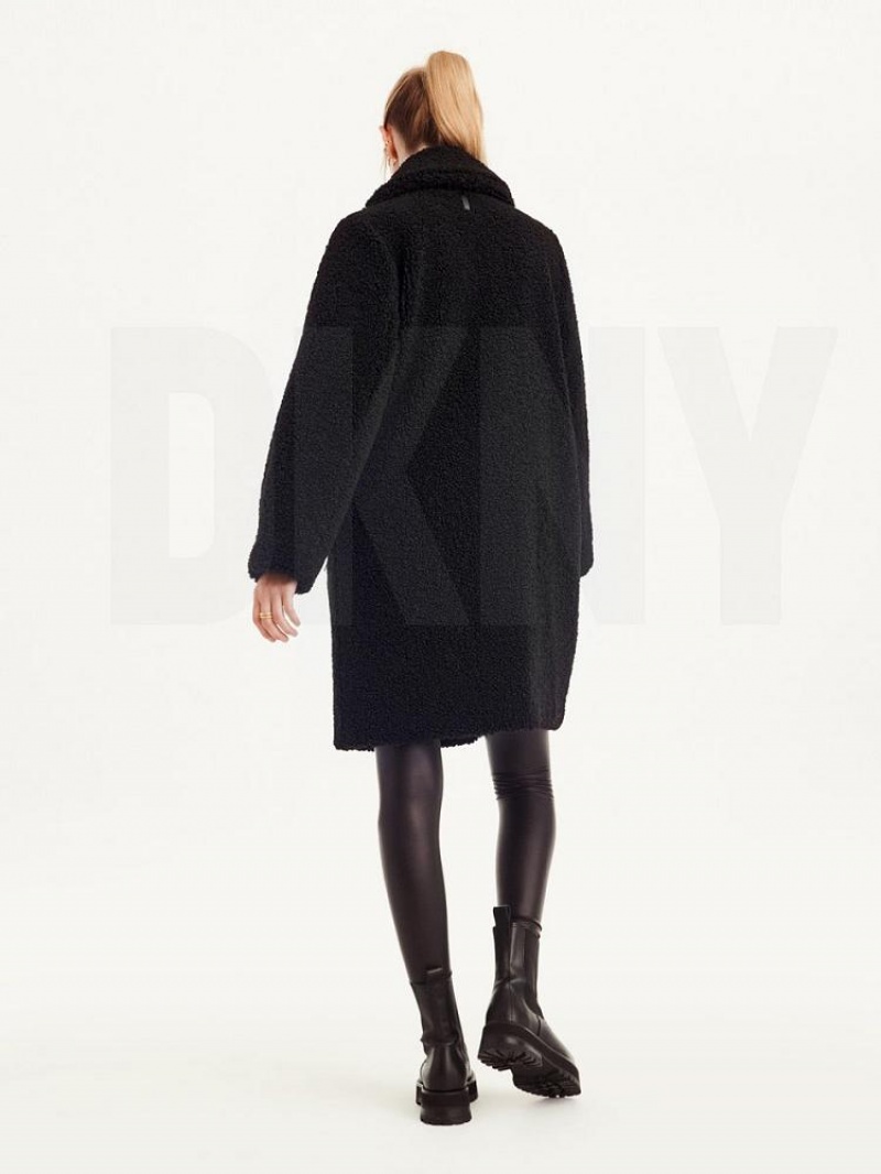 Black Women's DKNY Oversized Long Sherpa Coats | Australia-D0322