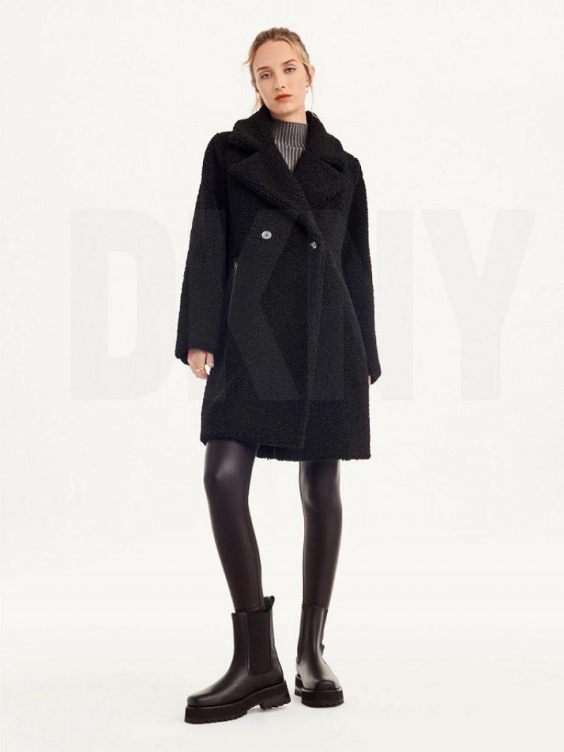 Black Women's DKNY Oversized Long Sherpa Coats | Australia-D0322