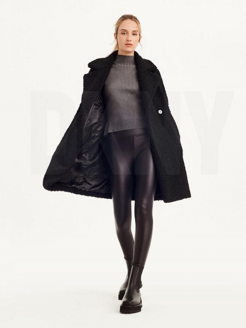 Black Women's DKNY Oversized Long Sherpa Coats | Australia-D0322