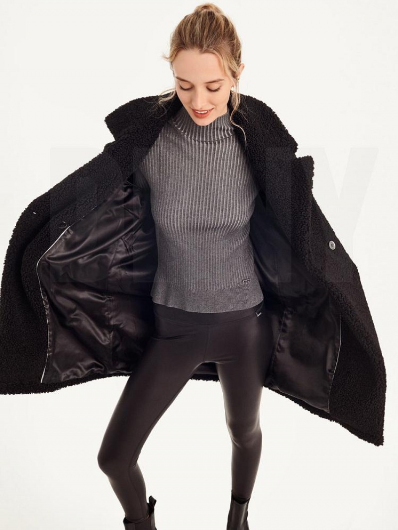 Black Women's DKNY Oversized Long Sherpa Coats | Australia-D0322