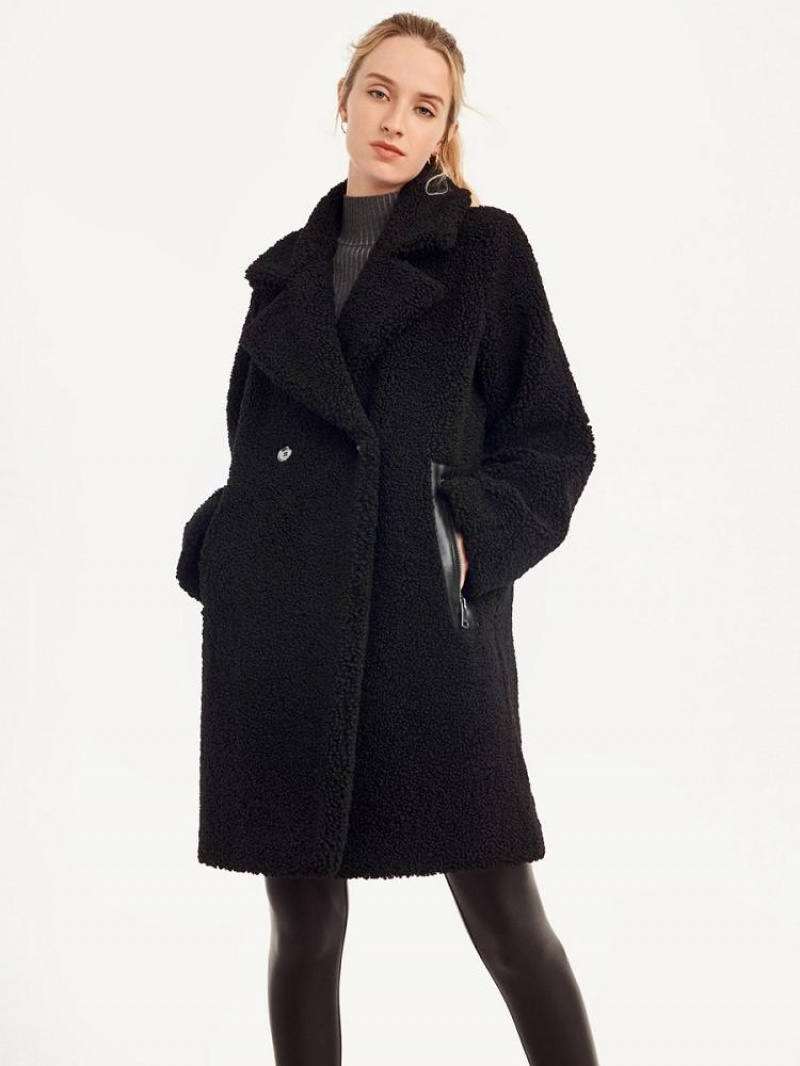 Black Women\'s DKNY Oversized Long Sherpa Coats | Australia-D0322