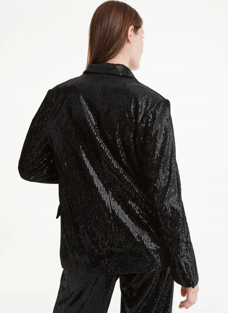 Black Women's DKNY Oversized Sequin Blazers | Australia-D0238
