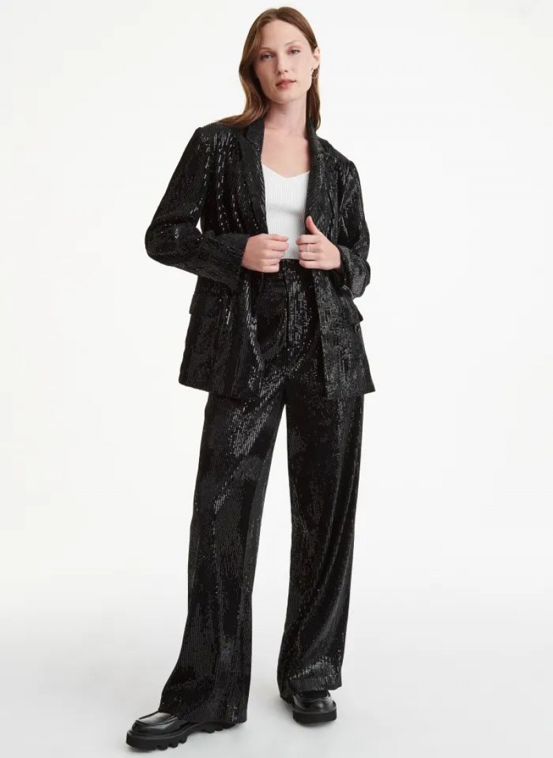 Black Women's DKNY Oversized Sequin Blazers | Australia-D0238