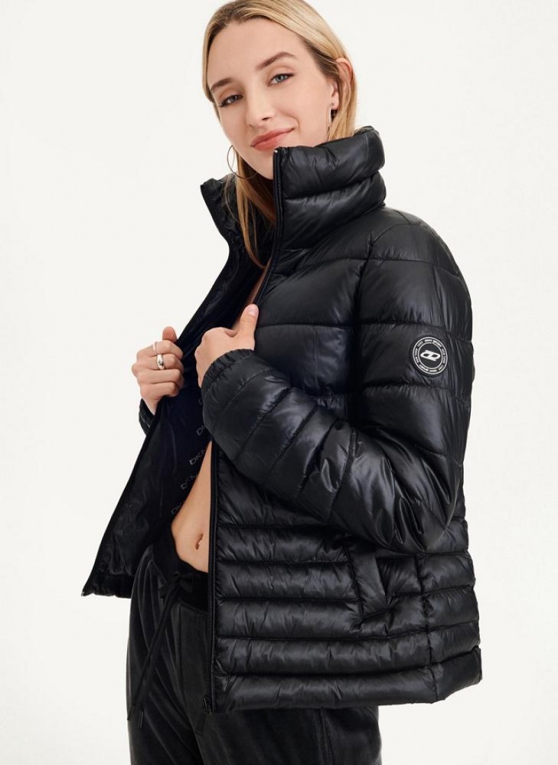 Black Women's DKNY Packable With Bag Puffer Jacket | Australia-D0393