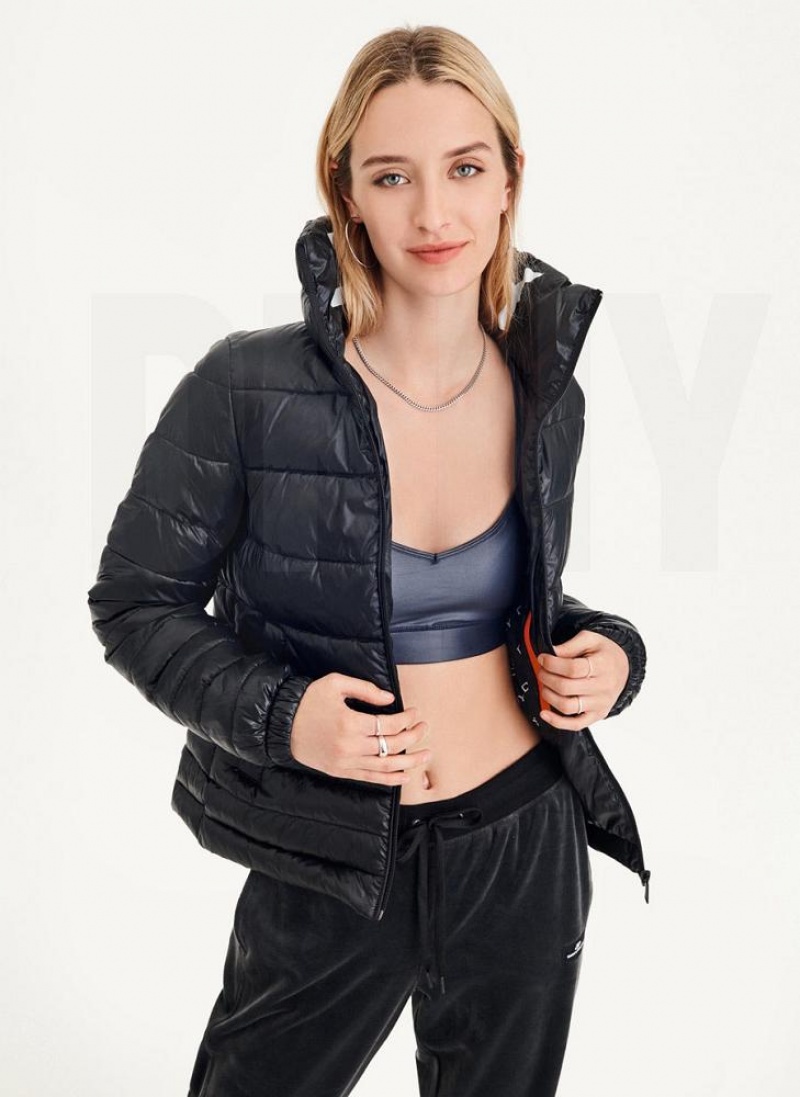 Black Women's DKNY Packable With Bag Puffer Jacket | Australia-D0393