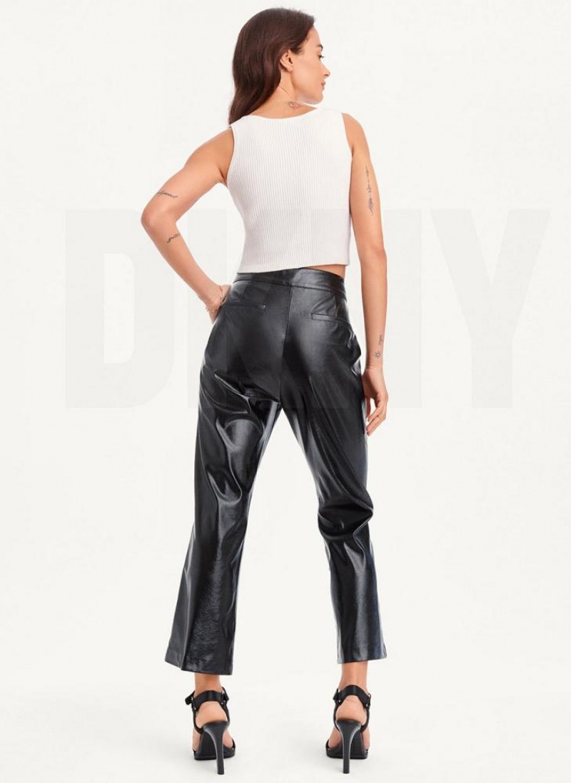 Black Women's DKNY Patent Leather Flared Pants | Australia-D0126