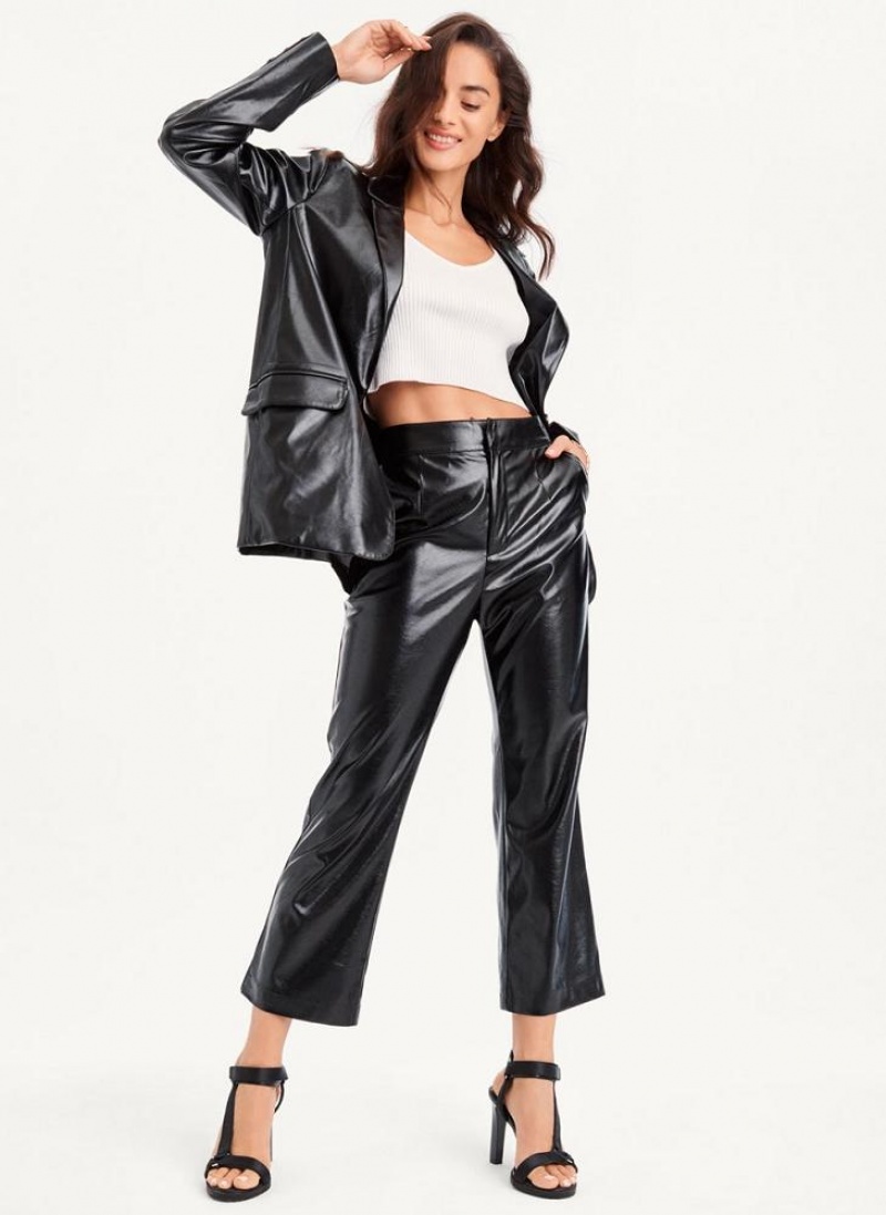 Black Women's DKNY Patent Leather Flared Pants | Australia-D0126