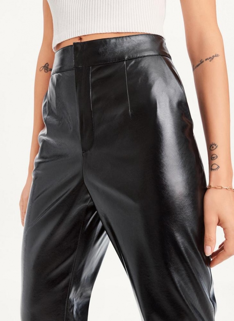 Black Women's DKNY Patent Leather Flared Pants | Australia-D0126