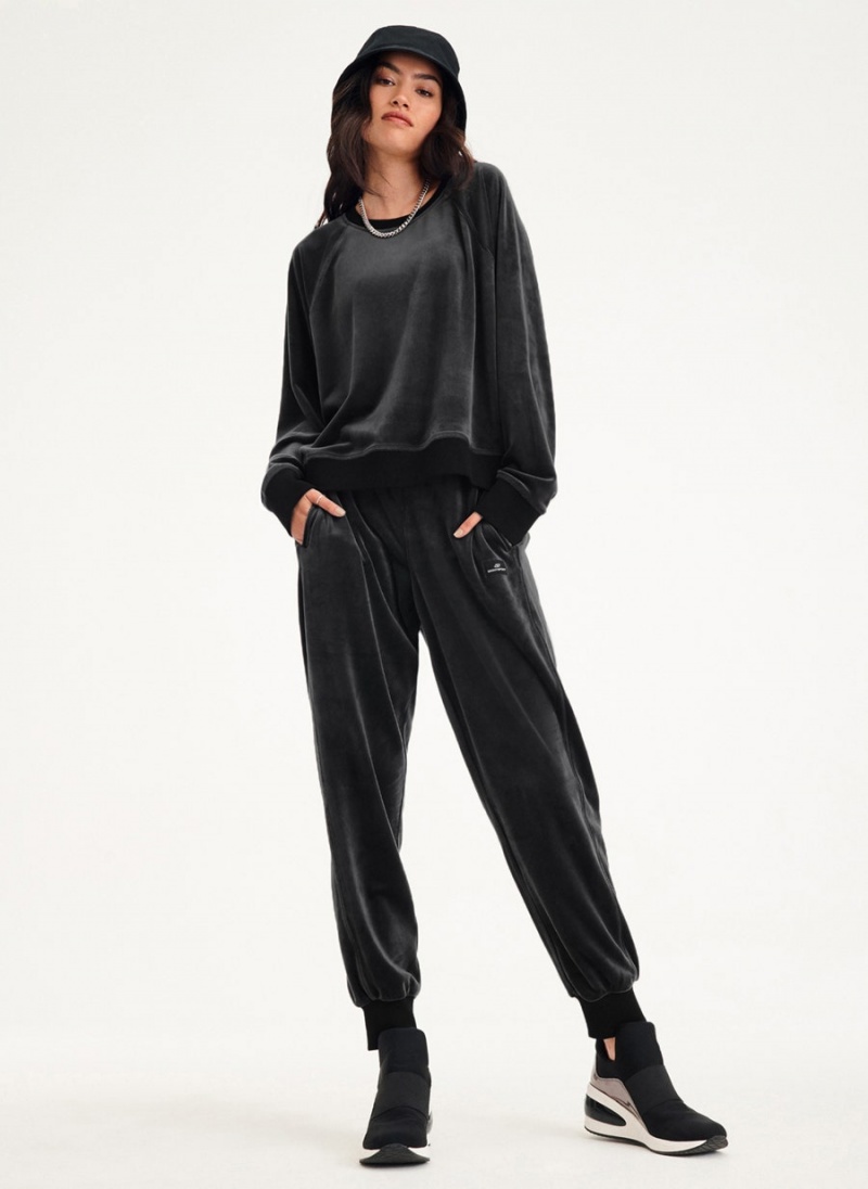 Black Women's DKNY Platinum Velour Pullover Sweatshirts | Australia-D1176