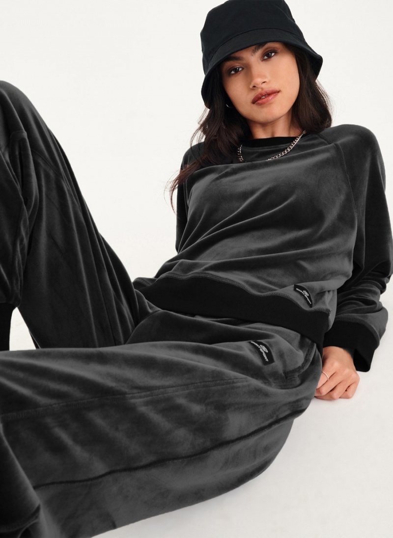 Black Women's DKNY Platinum Velour Pullover Sweatshirts | Australia-D1176