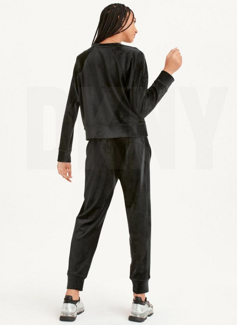 Black Women's DKNY Platinum Velour Relaxed Joggers | Australia-D1923