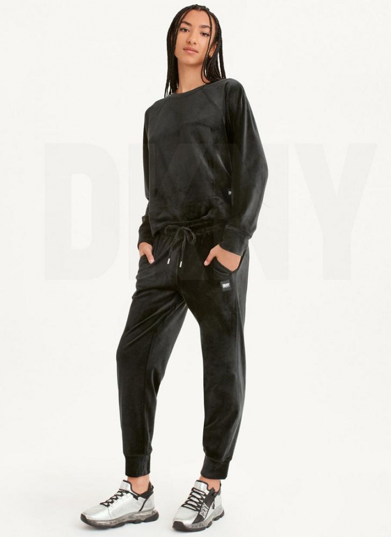 Black Women's DKNY Platinum Velour Relaxed Joggers | Australia-D1923