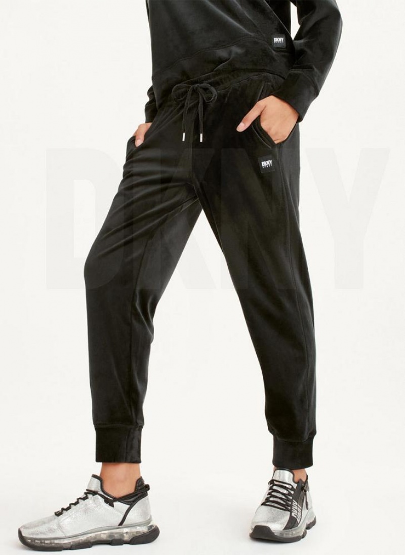 Black Women\'s DKNY Platinum Velour Relaxed Joggers | Australia-D1923