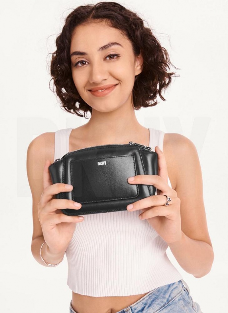 Black Women's DKNY Pragmatist Mini Dome Quilted Crossbody Bags | Australia-D1600