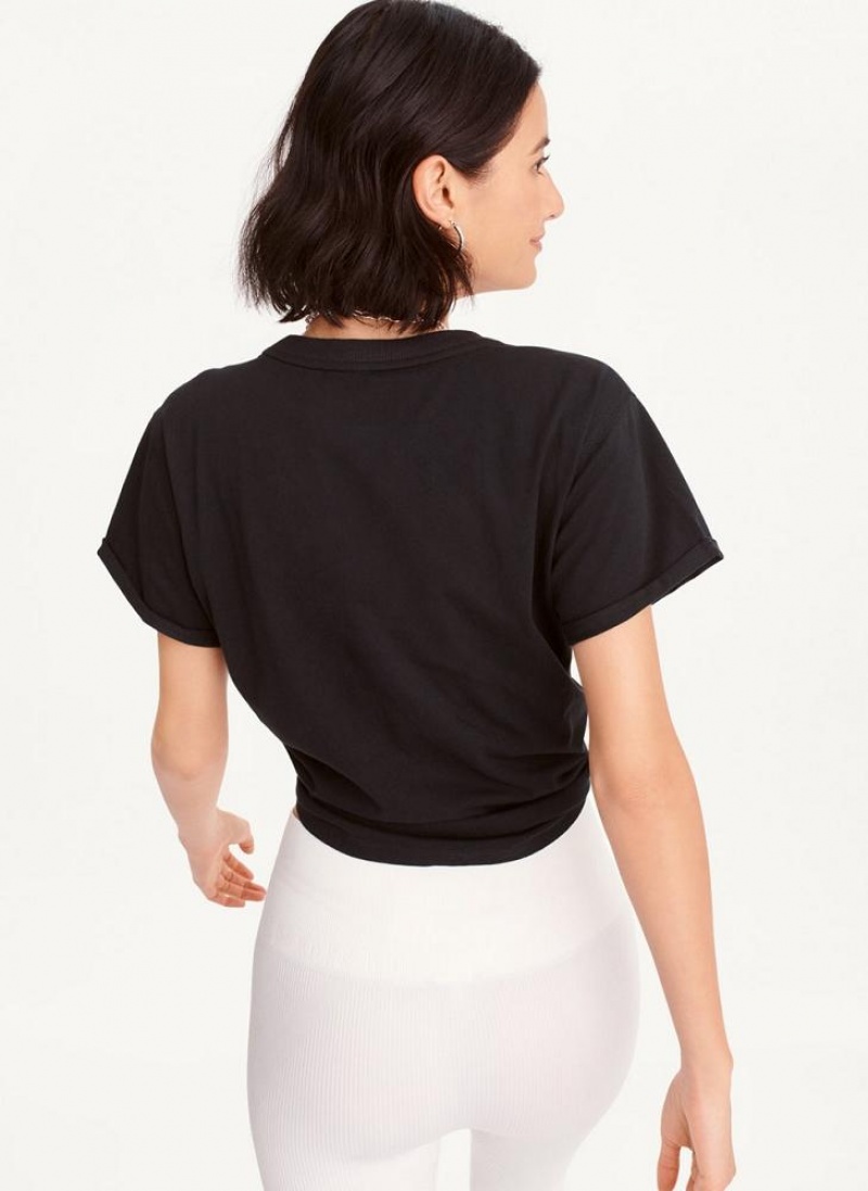 Black Women's DKNY Pride Logo Knot Front T Shirts | Australia-D0612