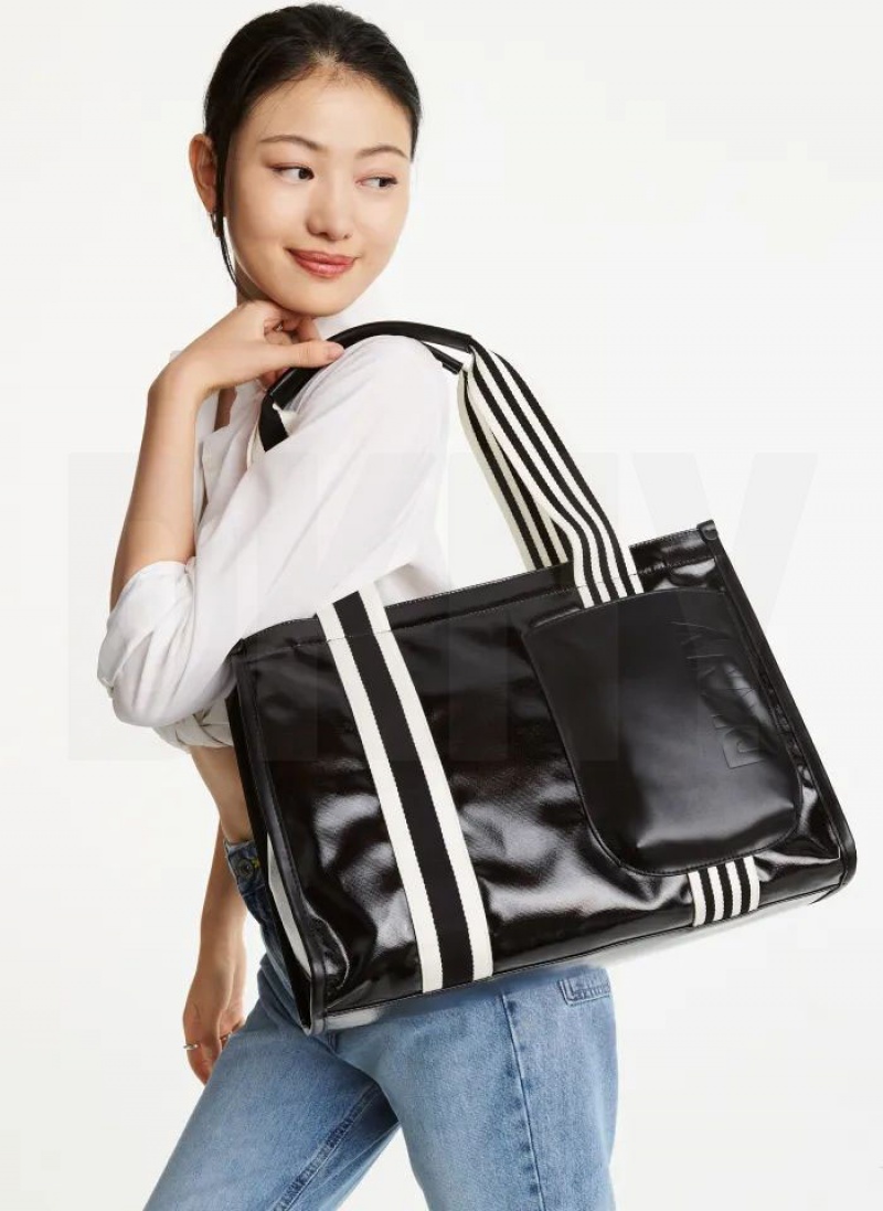 Black Women's DKNY Prospect Coated Canvas Large Tote Bags | Australia-D1988