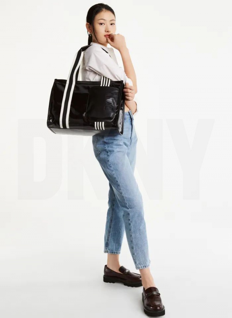 Black Women's DKNY Prospect Coated Canvas Large Tote Bags | Australia-D1988