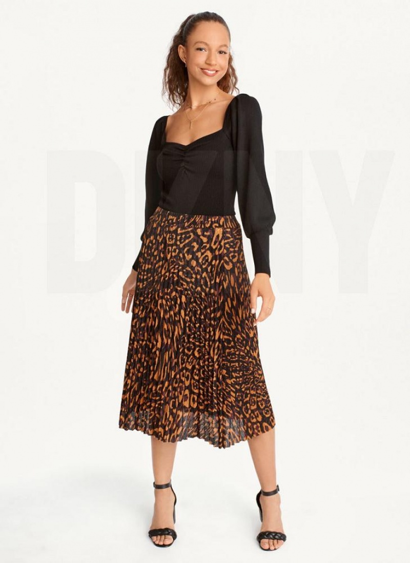 Black Women's DKNY Puff-Sleeve Sweatheart Sweaters | Australia-D1846