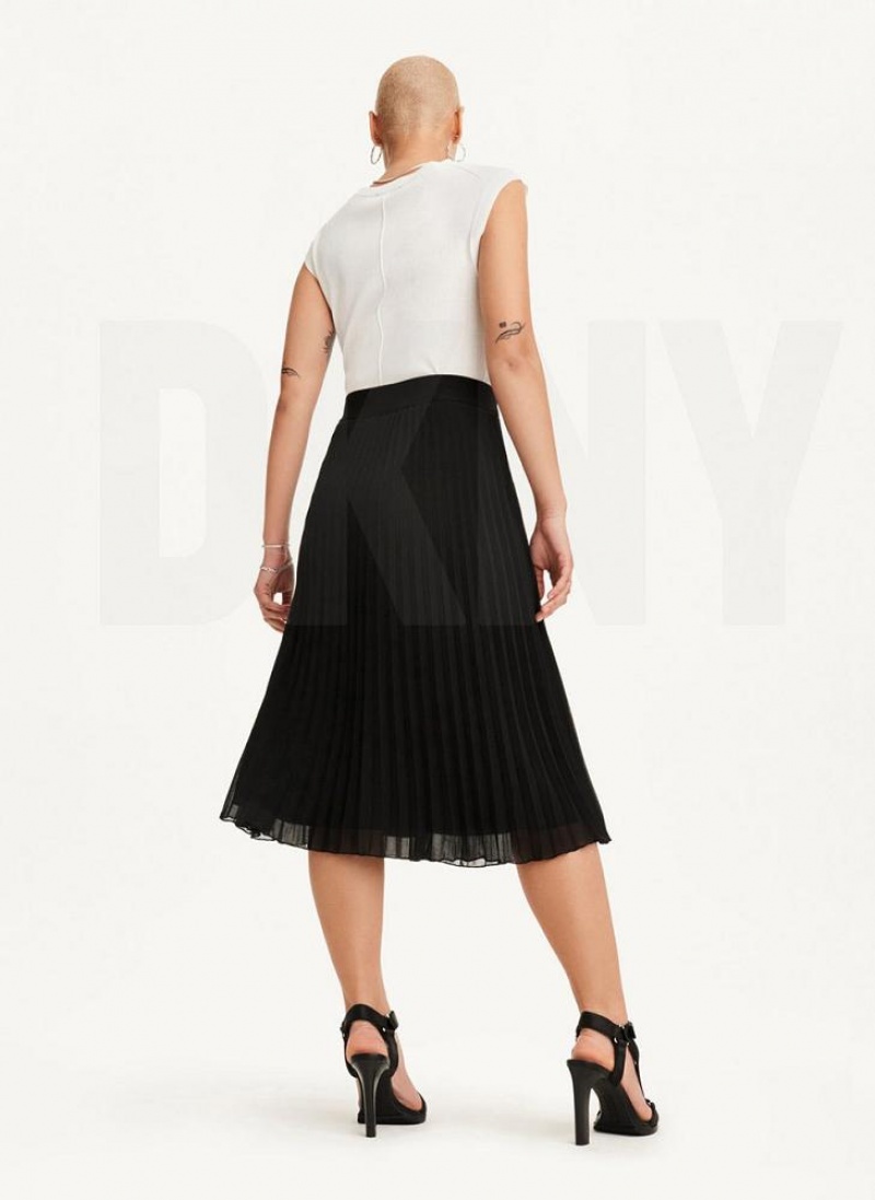 Black Women's DKNY Pull On Pleated Midi Skirts | Australia-D1565