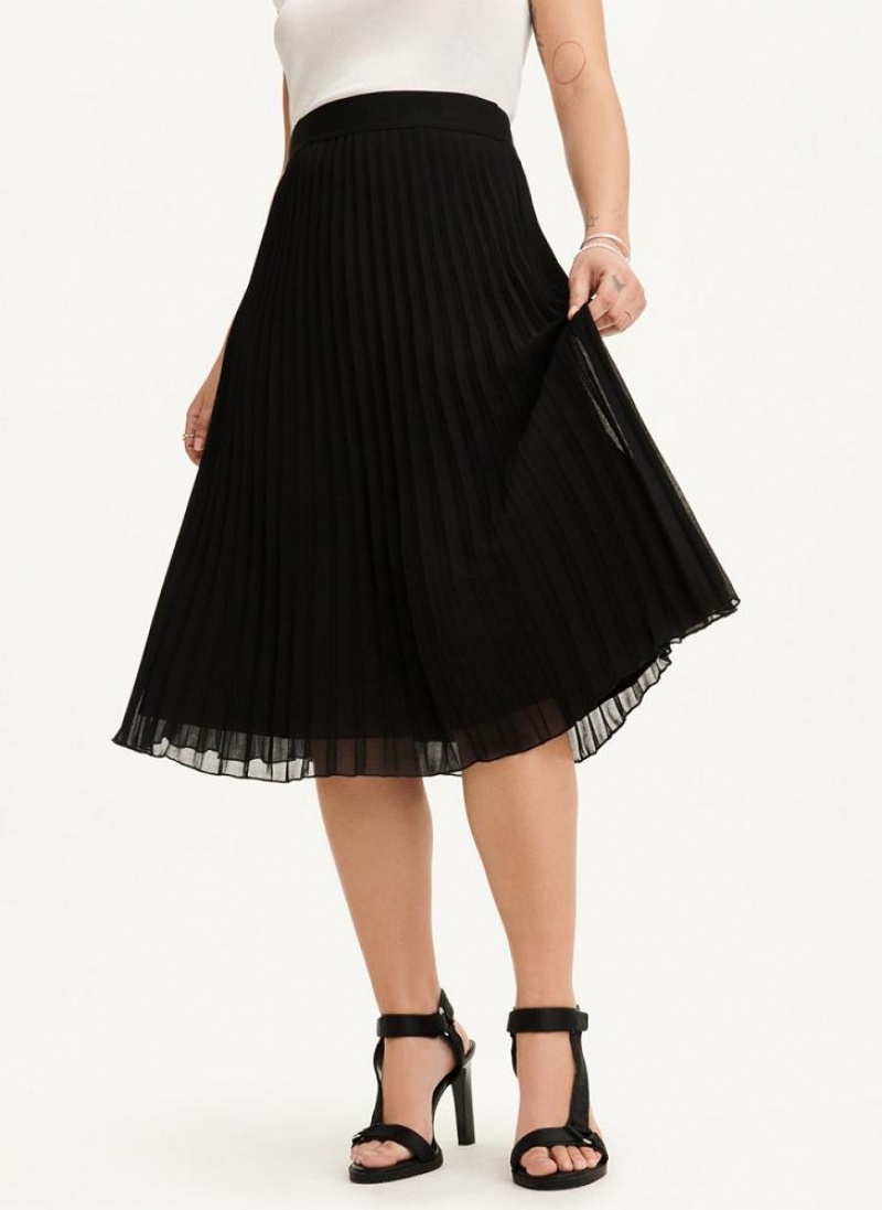 Black Women\'s DKNY Pull On Pleated Midi Skirts | Australia-D1565