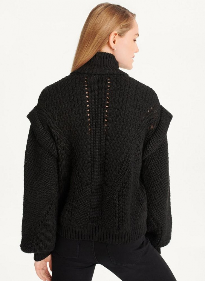 Black Women's DKNY Quarter Zip Cable Knit Sweaters | Australia-D0985