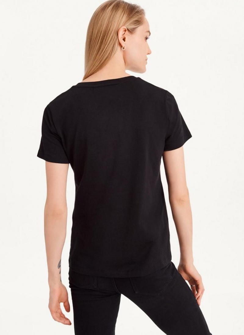 Black Women's DKNY Rhinestone Glitter Logo T Shirts | Australia-D1665