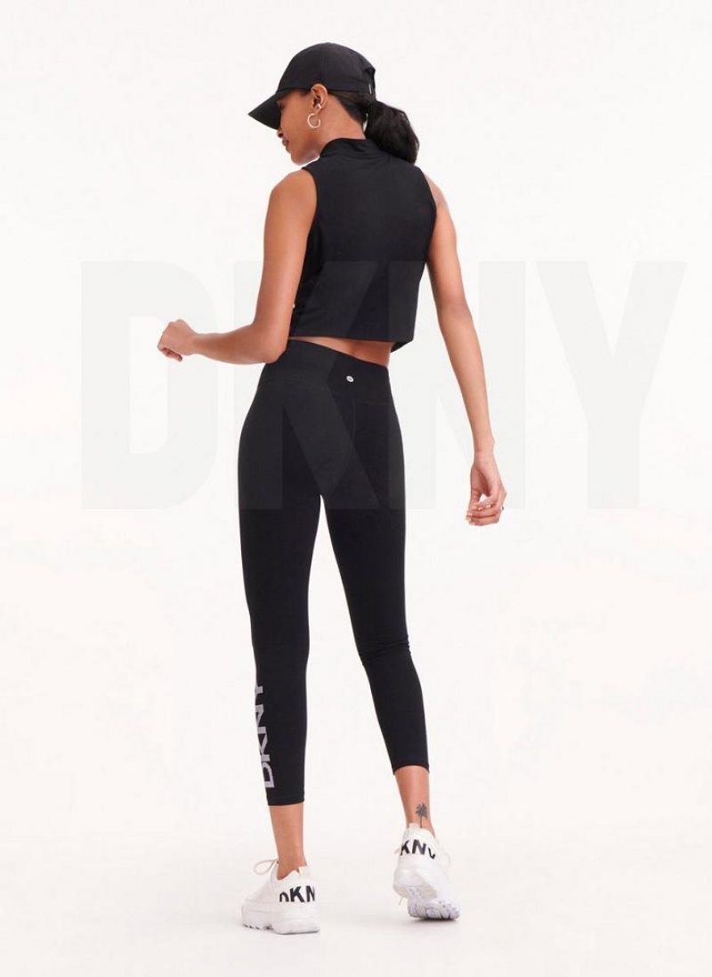 Black Women's DKNY Rhinestone Logo High Waist Leggings | Australia-D0152
