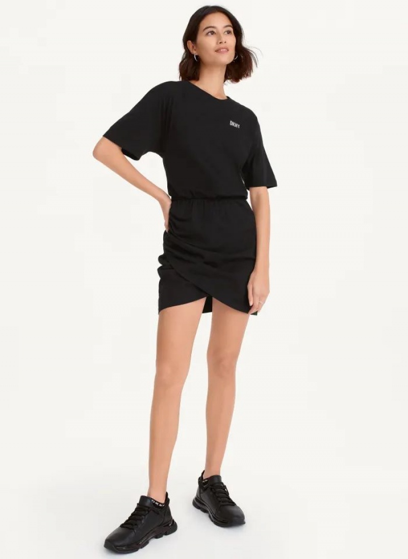 Black Women's DKNY Rhinestone Logo T-Shirt Dresses | Australia-D1661