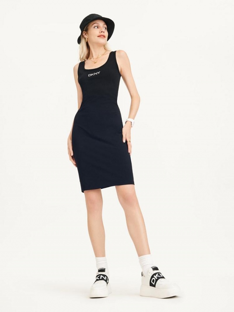 Black Women's DKNY Rhinestone Logo Tank Dresses | Australia-D0813