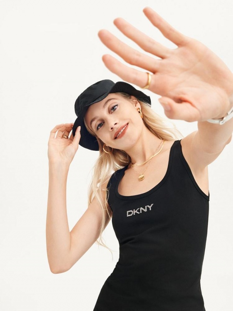 Black Women's DKNY Rhinestone Logo Tank Dresses | Australia-D0813