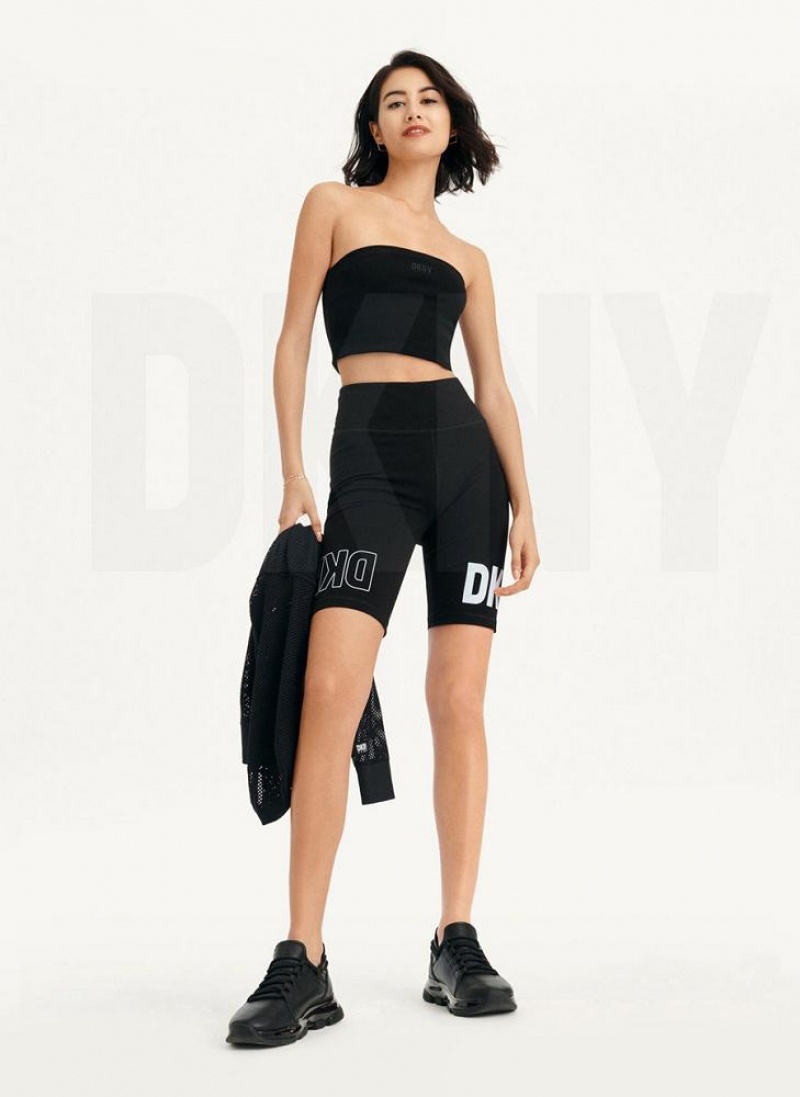 Black Women's DKNY Rib Crop Tube Tank Tops | Australia-D0778