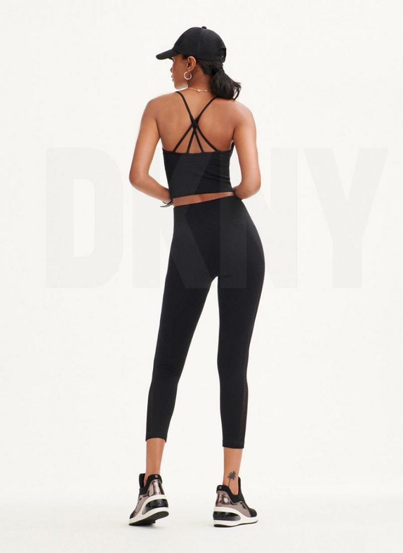 Black Women's DKNY Rib Knit High Waisted Seamless Leggings | Australia-D1929