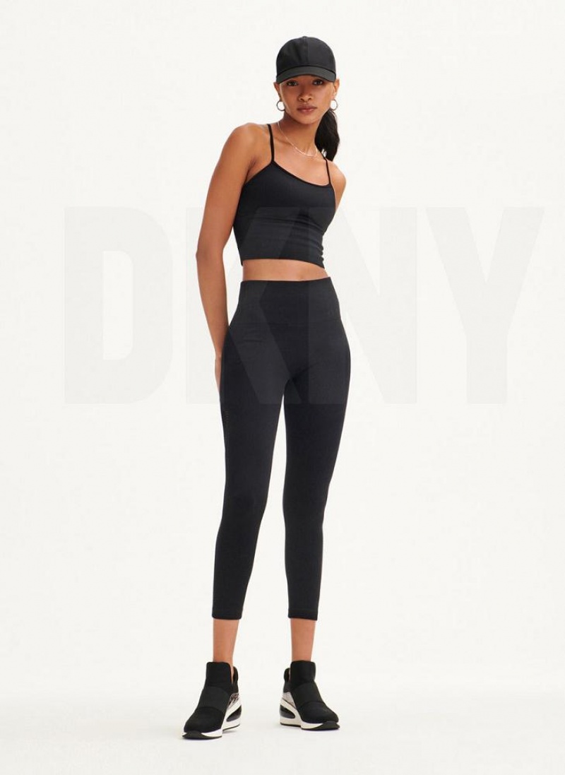 Black Women's DKNY Rib Knit High Waisted Seamless Leggings | Australia-D1929