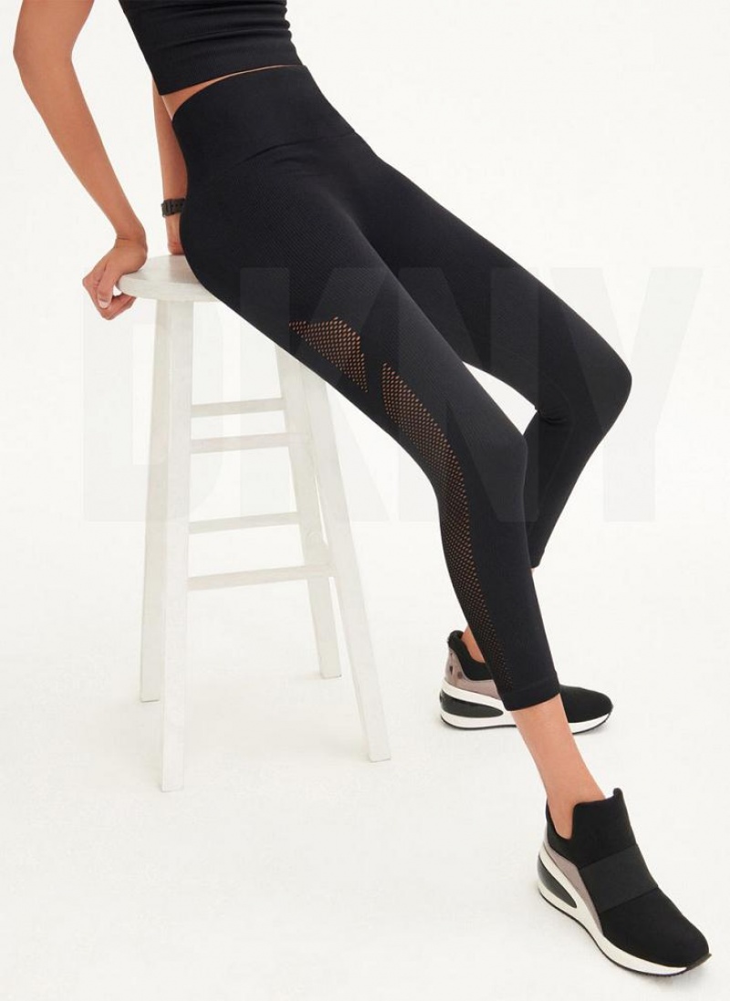 Black Women's DKNY Rib Knit High Waisted Seamless Leggings | Australia-D1929