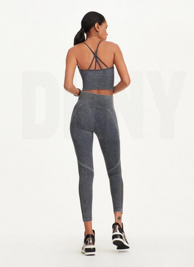 Black Women's DKNY Rib Knit High Waisted Seamless Leggings | Australia-D1365