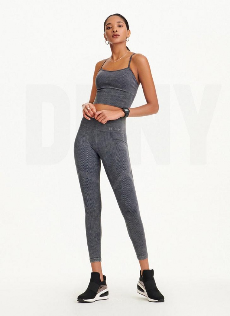 Black Women's DKNY Rib Knit High Waisted Seamless Leggings | Australia-D1365