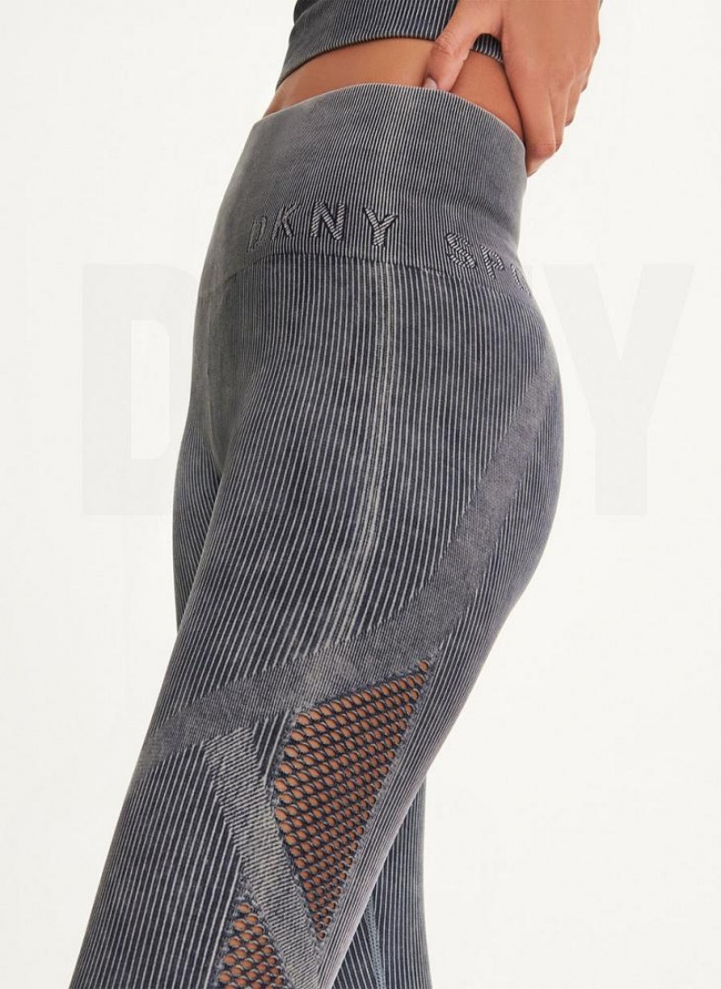 Black Women's DKNY Rib Knit High Waisted Seamless Leggings | Australia-D1365
