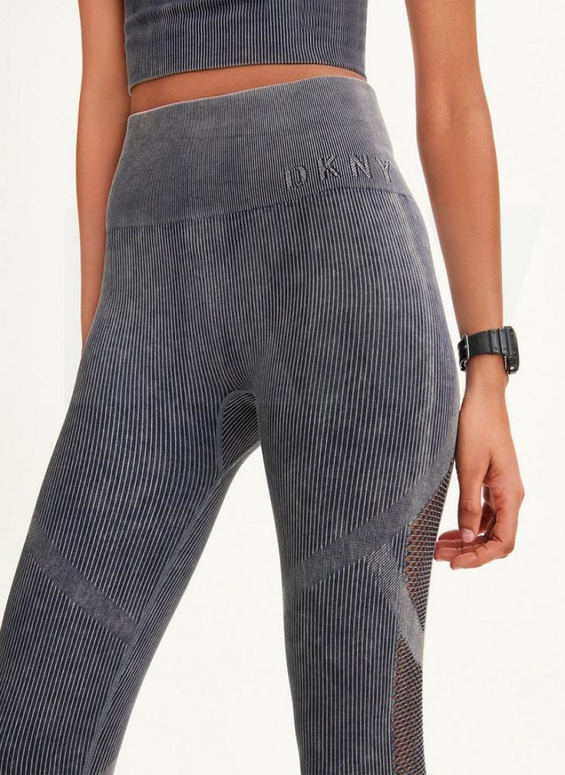 Black Women's DKNY Rib Knit High Waisted Seamless Leggings | Australia-D1365