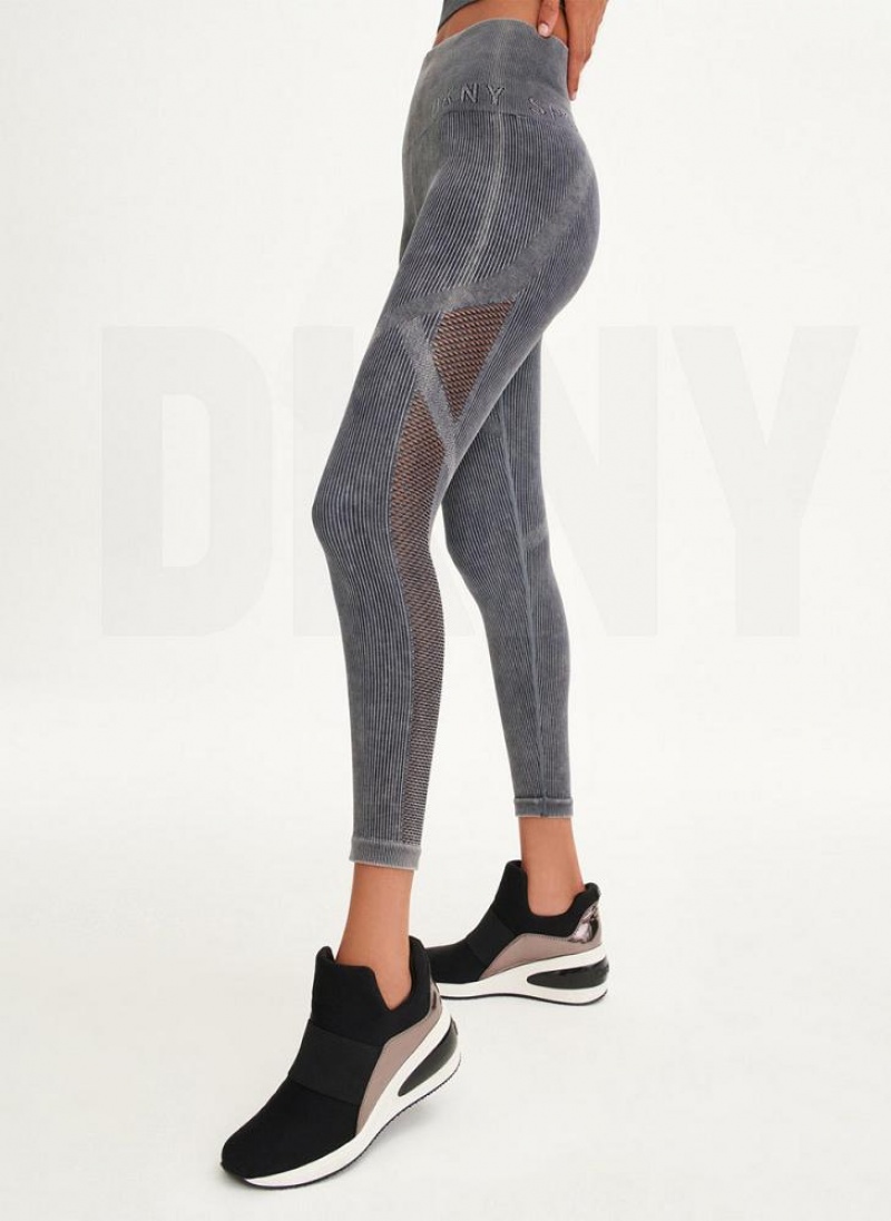 Black Women's DKNY Rib Knit High Waisted Seamless Leggings | Australia-D1365