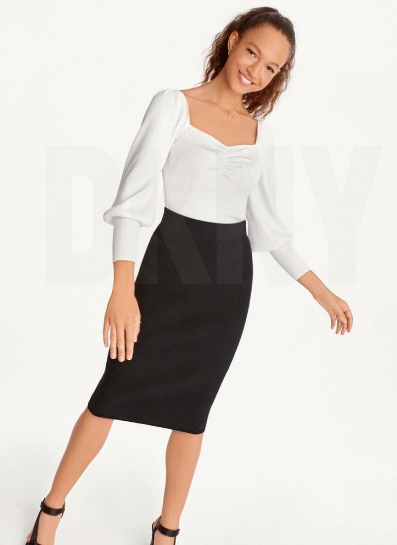 Black Women's DKNY Ribbed Pencil Skirts | Australia-D1122