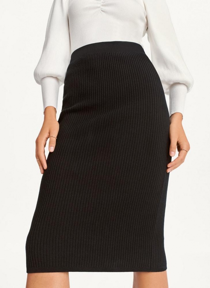 Black Women\'s DKNY Ribbed Pencil Skirts | Australia-D1122