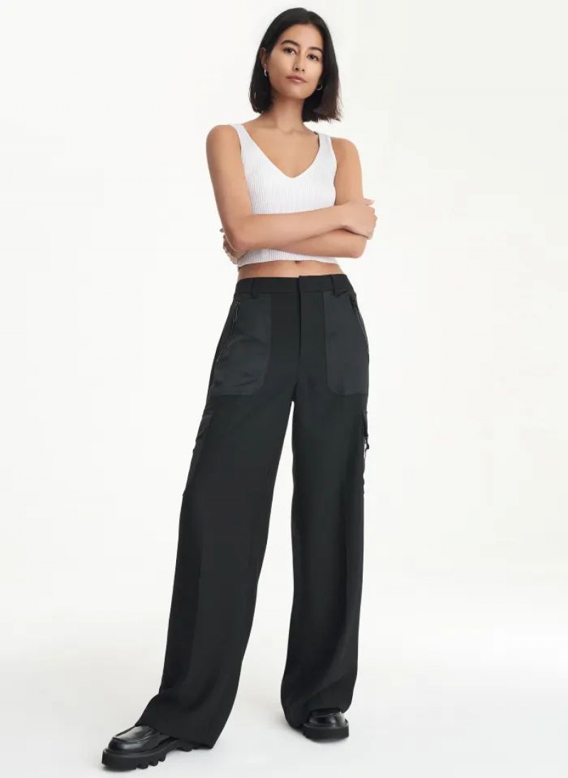 Black Women's DKNY Satin Cargo Pants | Australia-D0434