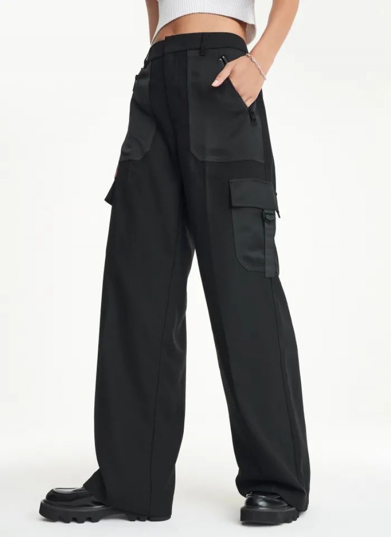 Black Women\'s DKNY Satin Cargo Pants | Australia-D0434