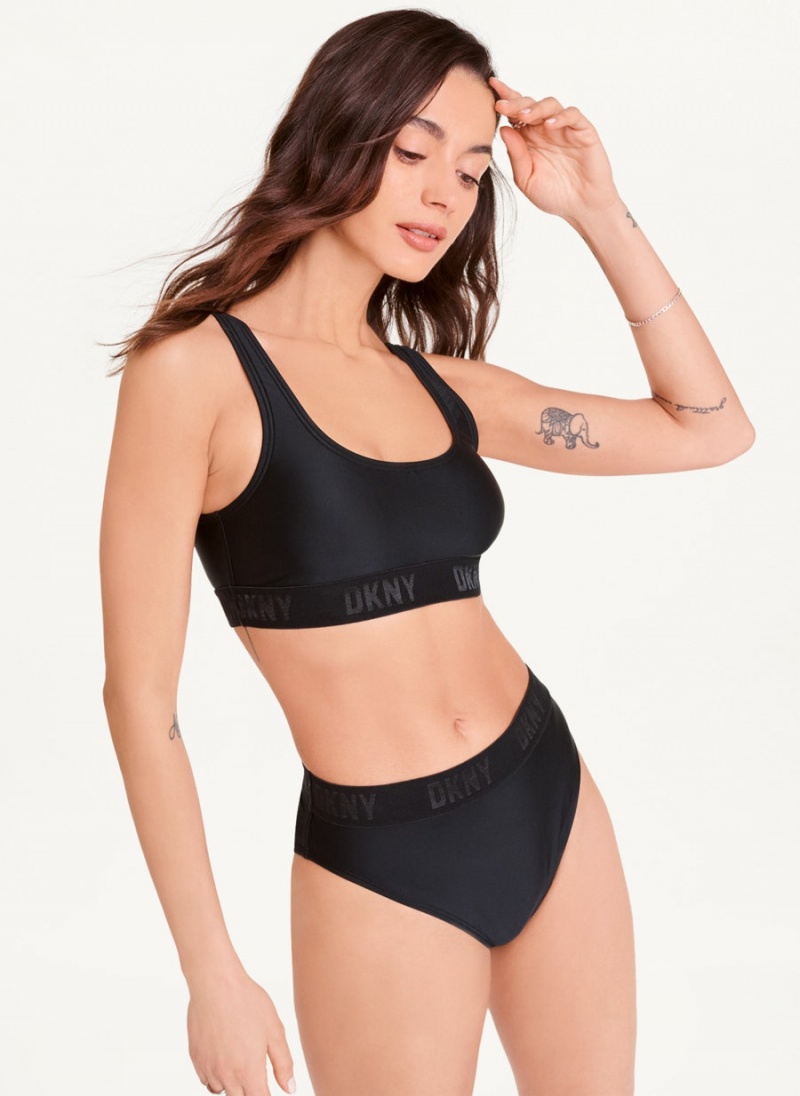 Black Women's DKNY Scoop Neck Bikini Top | Australia-D0894