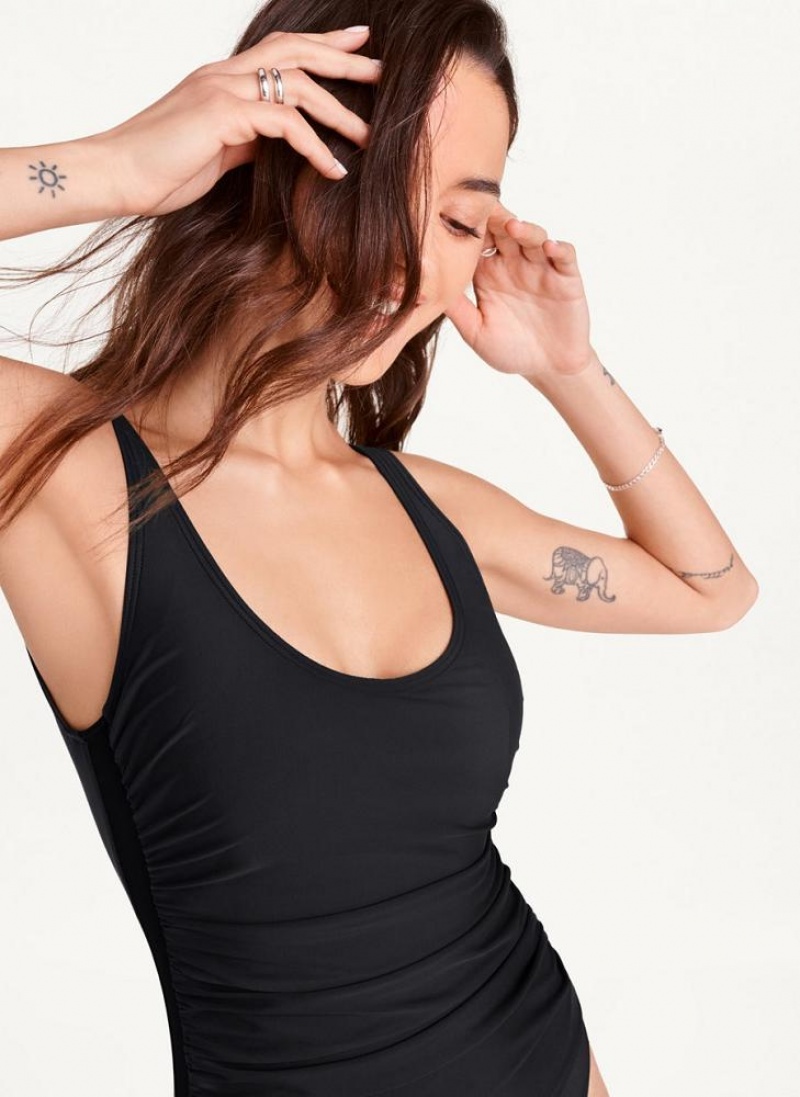 Black Women's DKNY Scoop Neck One-Piece Swimsuits | Australia-D1360