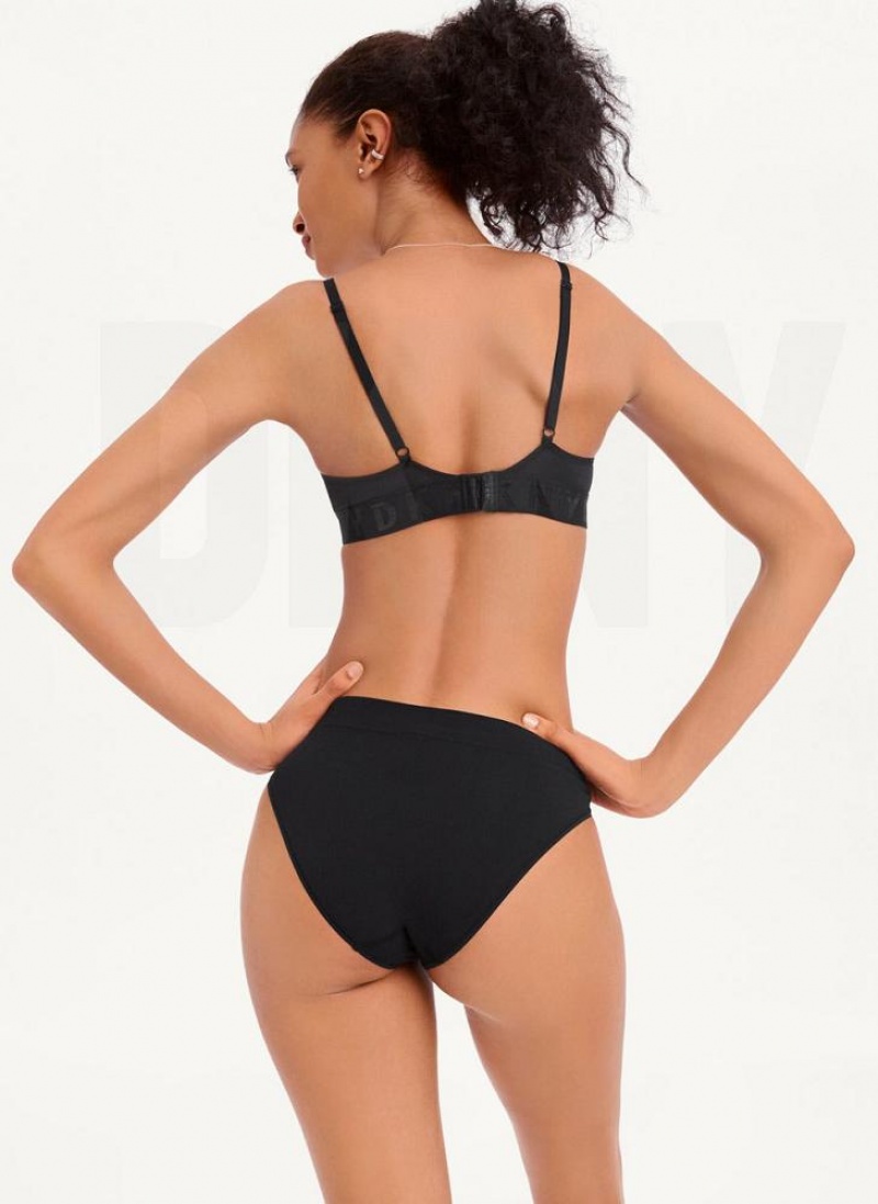 Black Women's DKNY Seamless Litewear Rib Bikini Panties | Australia-D1895