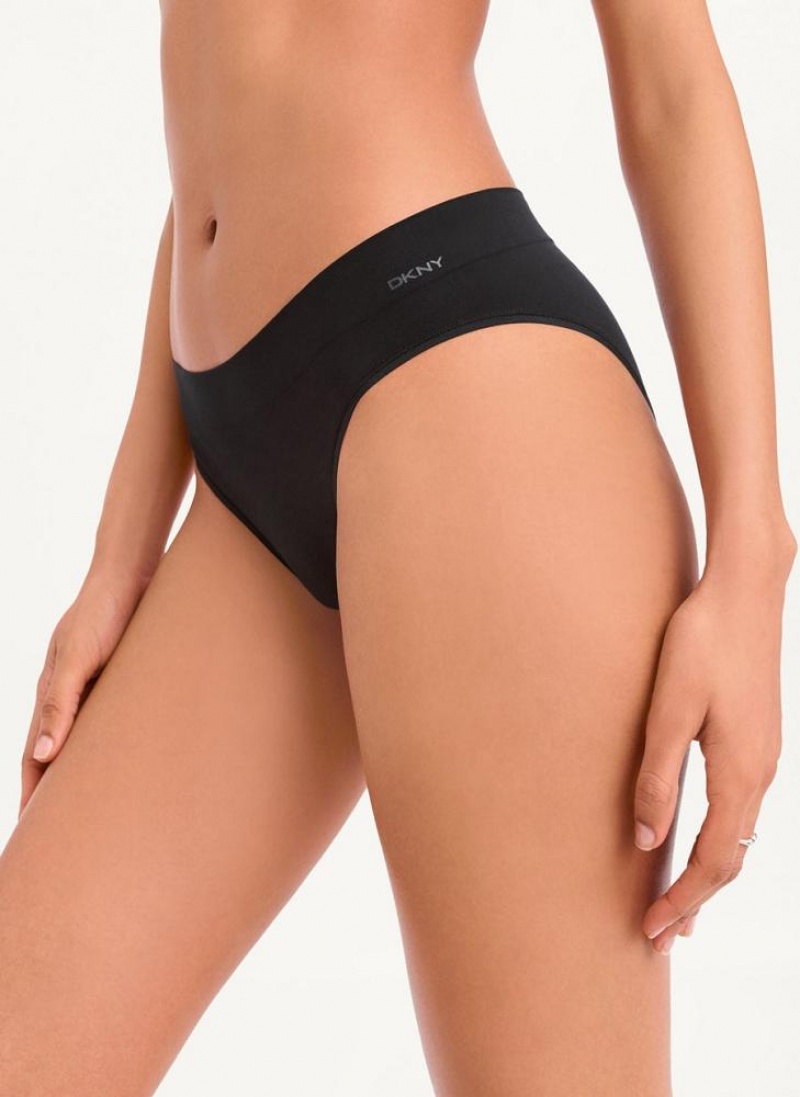 Black Women's DKNY Seamless Litewear Rib Bikini Panties | Australia-D1895