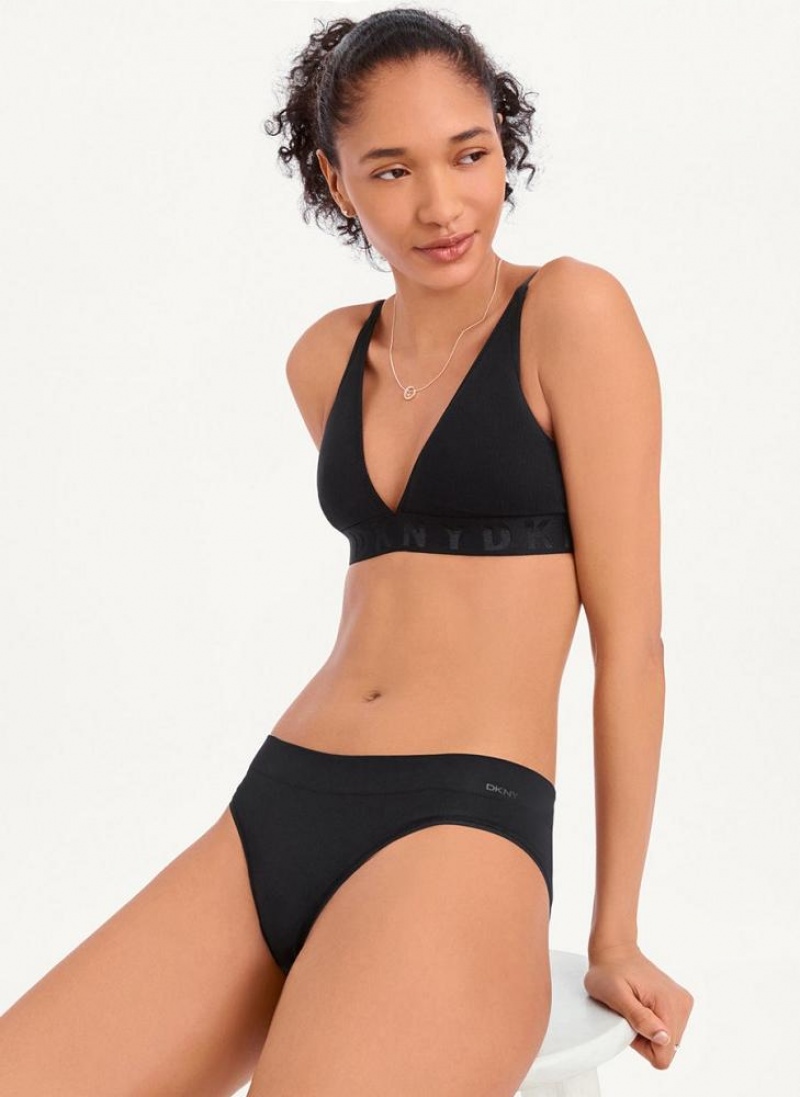 Black Women's DKNY Seamless Litewear Rib Bikini Panties | Australia-D1895