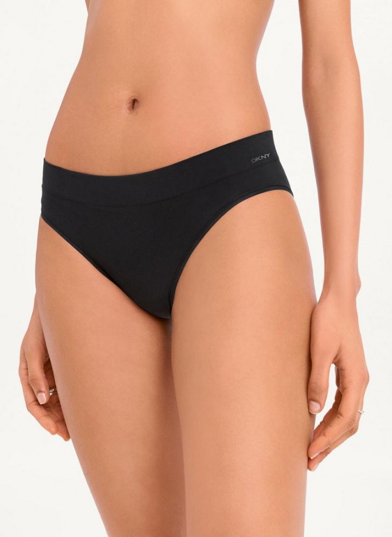 Black Women\'s DKNY Seamless Litewear Rib Bikini Panties | Australia-D1895